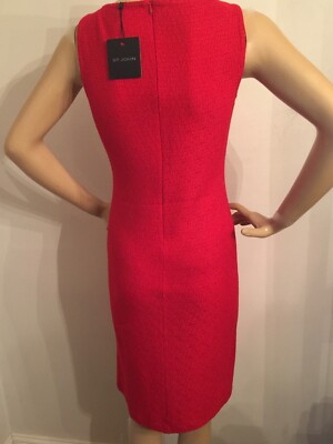 Pre-owned St John Knit Dress Suit Size 8 Red & Navy Hemp Fabric