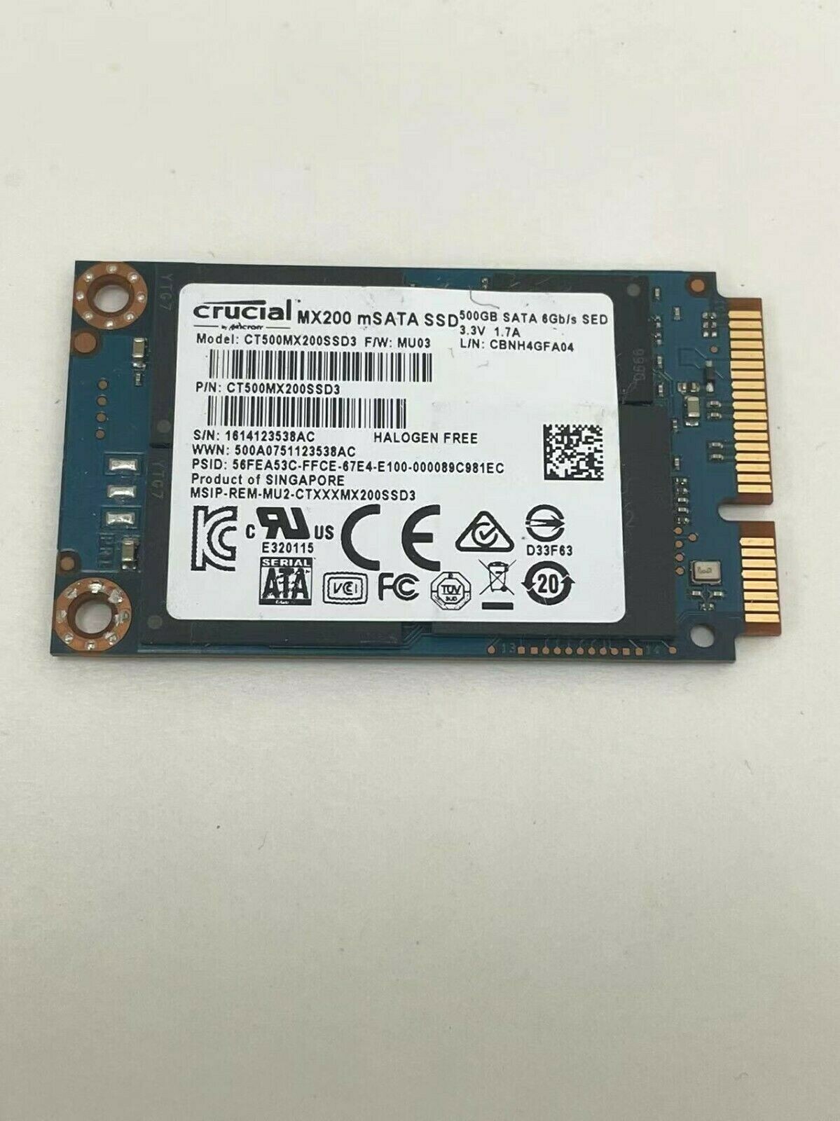 Crucial MX200 mSATA SSD 500GB SATA 6Gb/s CT500MX200SSD3 Crucial MX200 mSATA SSD 500GB SATA 6Gb/s CT500MX200SSD3