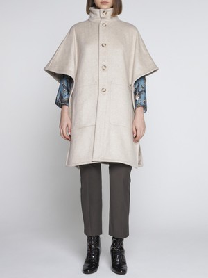 Pre-owned Max Mara Zenica Cashmere And Wool Reversible Cape In Beige