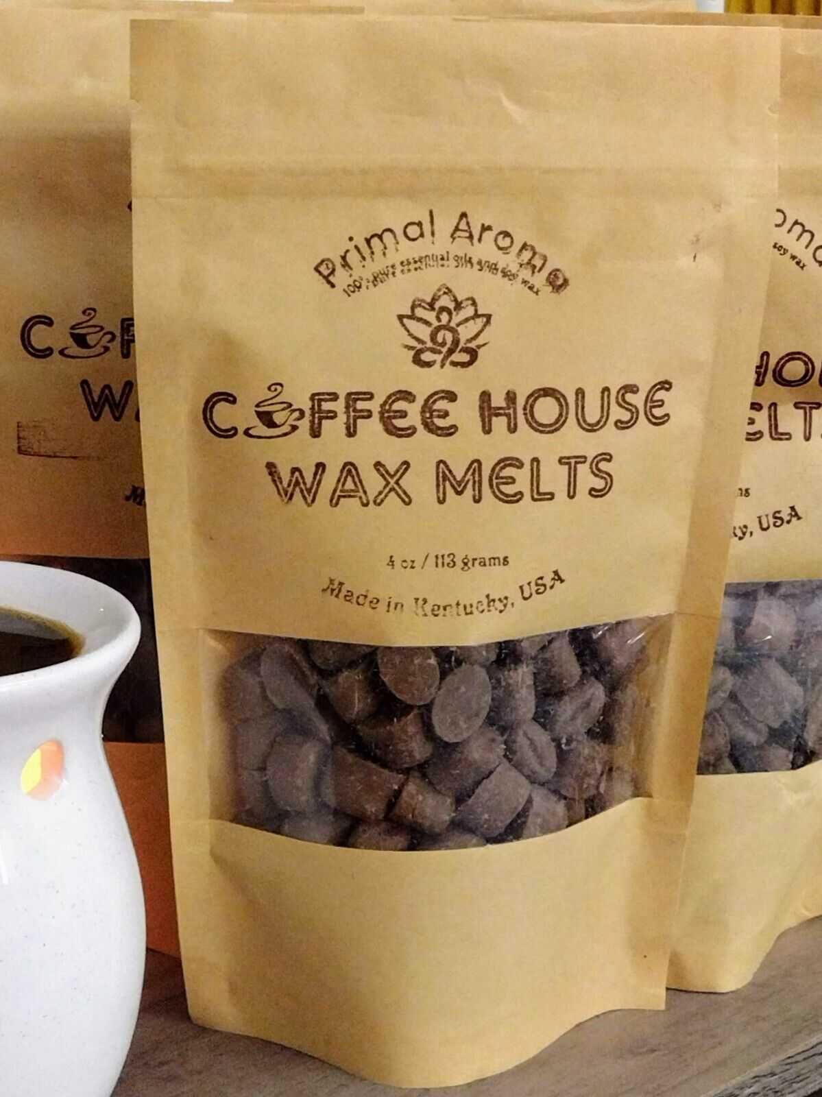 COFFEE HOUSE WAX MELTS (4 OZ)-Coffee Bean shaped tarts in kraft bag-Unique GIFT!