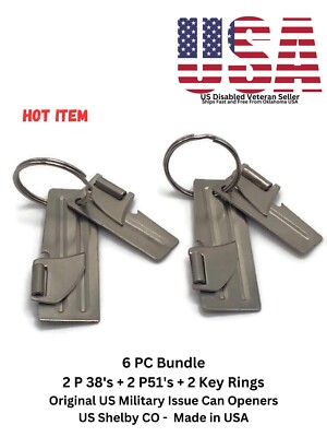 6 Pc Bundle two P38 and two P51 Can Openers with Key rings MADE BY US SHELBY CO
