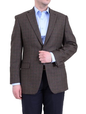 

Шерстяной пиджак в клетку классического оливково-коричневого цвета с двумя пуговицами Ralph Lauren, спортивное пальто, Коричневый