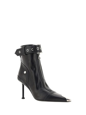 Pre-owned Alexander Mcqueen Slash Biker Ankle Boots In Black/black/silver