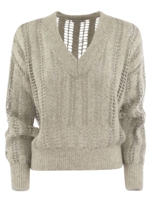 Pre-owned Brunello Cucinelli Wool And Mohair V-neck Sweater In White