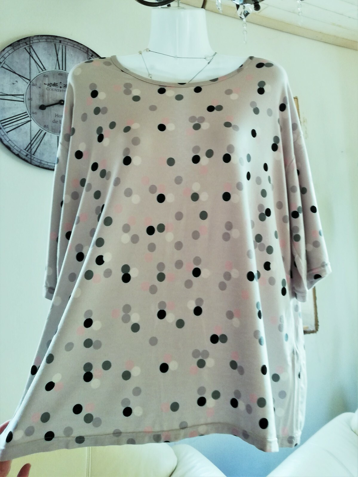 NÜMPH Damen T-Shirt NEU Grau Rosa Schwarz Weiß Viskose XL 44 46 Punkte Tunika 