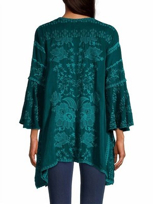 Pre-owned Johnny Was Temperty Lorelai Tunic In Lakeside - Size S In Green