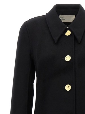 Pre-owned Tory Burch Single-breasted Wool Coat In Black