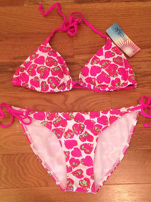 NWT Freestyle Revolution Pink Heart Shaped Pattern String Bikini Juniors Large L