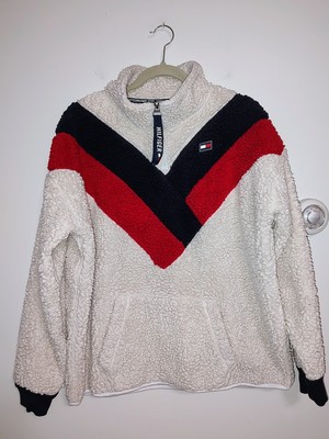 tommy hilfiger sherpa hooded full zip jacket m navy faux fur 90 203801585314