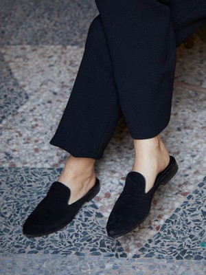 Pre-owned Made In Italy Cb  Suede Flats Ravello In Black