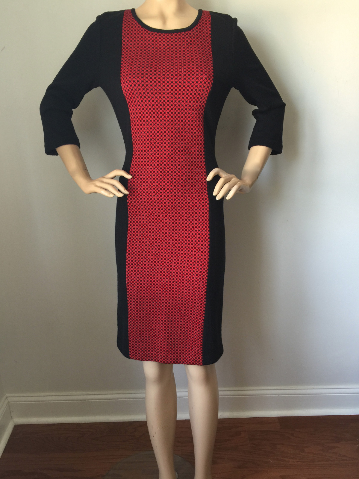 Pre-owned St John Knit 6 Womens Dress Red Firefox & Black Color Block Wool Rayon