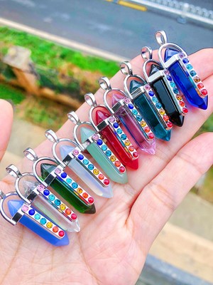 10pcs Mixed  Crystal Hexagon 7 Chakra Pendants Reiki Healing Amulet