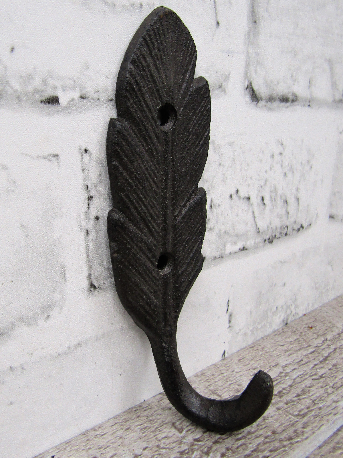 Single Rustic Vintage Style Brown Feather School Coat Hook Cast Iron Wall Mount