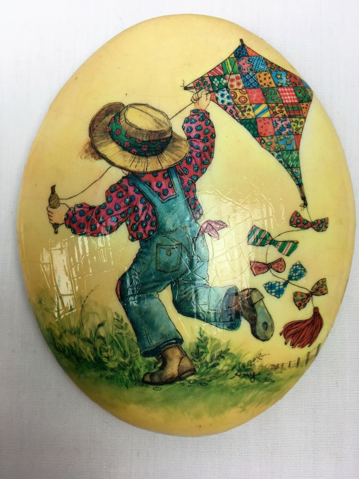 Vtg Lot of 6 1970s Decoupage dome chalkware plaque girl and boy print picture