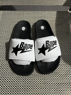 A Bathing Ape Bape Bapesta Slides White/Black - Size 9