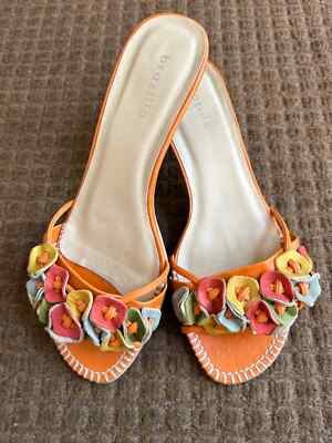 Brazilio floral leather slip-on sandals, Size 7-8