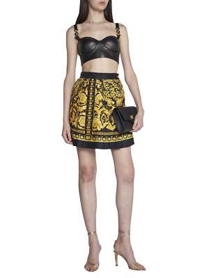 Pre-owned Versace Barocco Print Miniskirt In Black