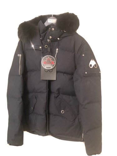 MOOSE KNUCKLES NWT MEN S DOWN 3Q JACKET Black Fur NAVY Silver LOGO SIZE XL NWT