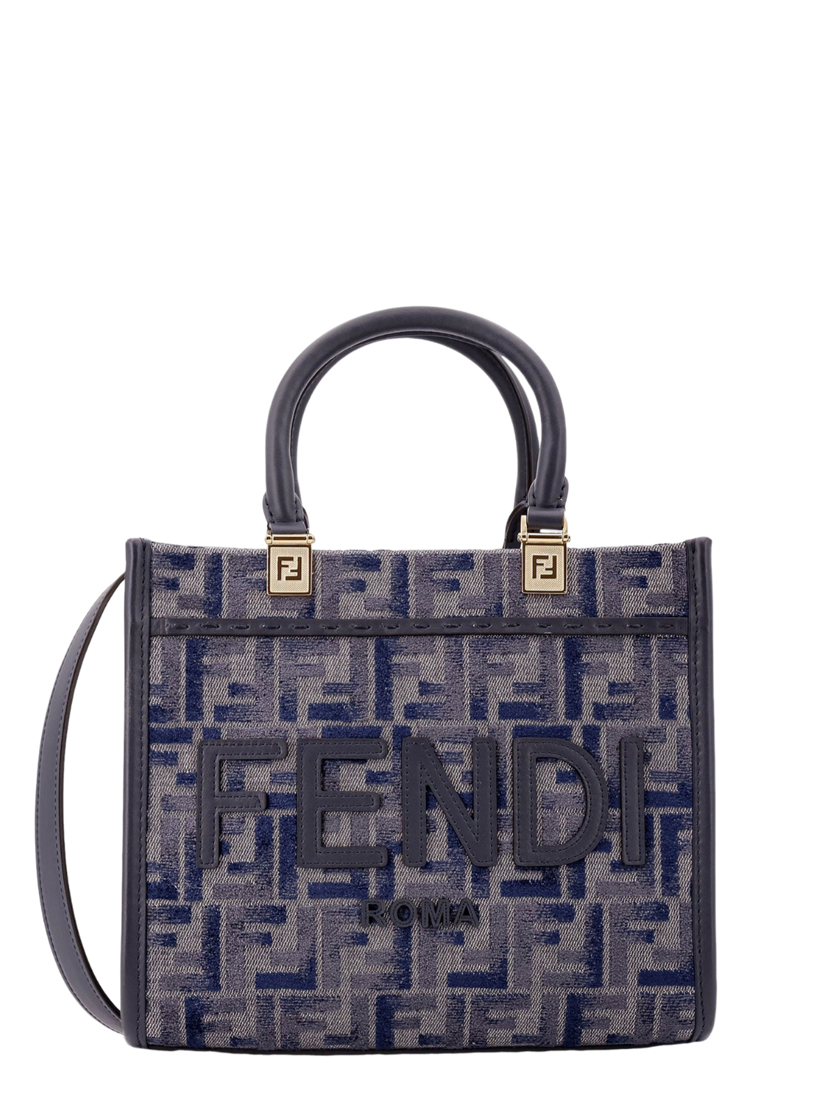 FENDI Sunshine Small $2550 Dark Blue FF Jacquard Tote Bag FENDI Sunshine Small $2550 Dark Blue FF Jacquard Tote Bag
