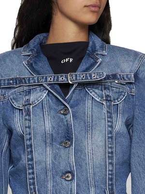 Pre-owned Off-white Cargo Crop Denim Jacket In Blue