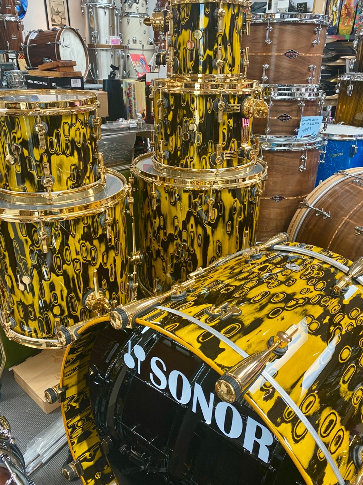 Sonor SQ2 - Yellow Tribal with Gold Hardware 8,10,12,14,16,22