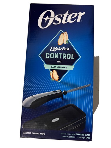 Oster Electric Knife w/Carving Fork With Case Cut Turkey Chicken Meat Black/Grey