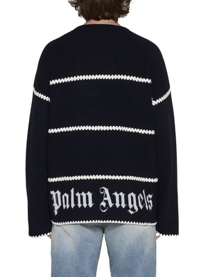 Pre-owned Palm Angels Monogrammed Striped Sweater In Blue