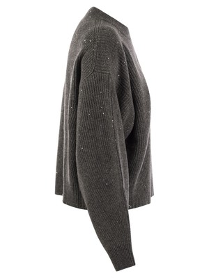 Pre-owned Brunello Cucinelli Dazzling Ribbed Sweater In Cashmere And Wool In Gray