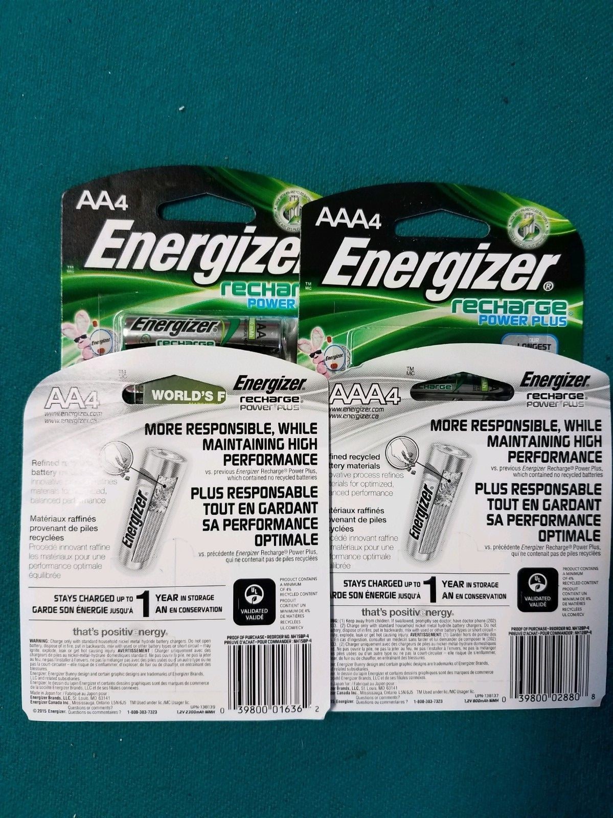 16 Energizer rechargeable power plus batteries 8 AA 2300 mah, 8 AAA 800 mah