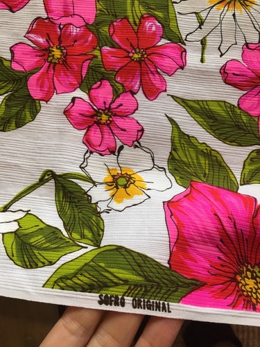 Vintage SO FRO SOFRO Fabric Textile Flowers Cosmos Pink Bright!  2.5+ Yards