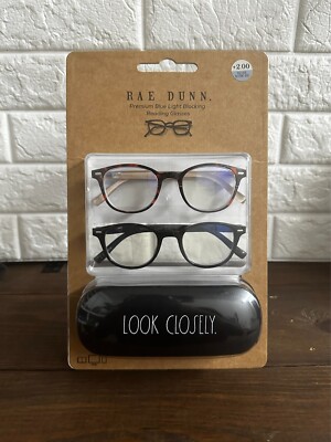 RAE DUNN (2) Premium Blue Light Blocking Reading Glasses +2.00  + Case