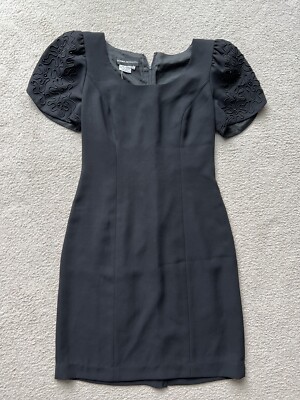 WOMENS DONNA MORGAN Puff Shoulder BLACK EMBROIDERED SLEEVES Short Sleeve DRESS 4