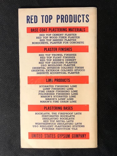 vintage United States Gypsum USG Red Top Plaster 1941 Time Book for Plasterers