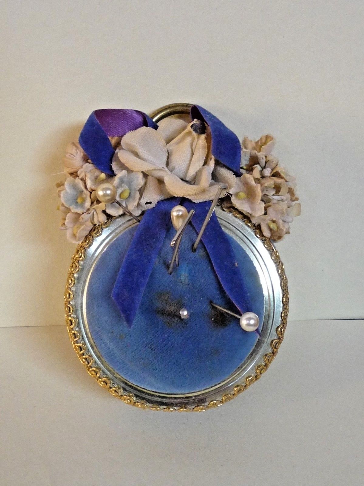 Pin Cushion Decorated with Fabric Flowers