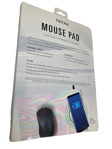 Traxx Mouse Pad METALLIC 1 Amp Built-In Wireless Charger Compact QI-Compatible