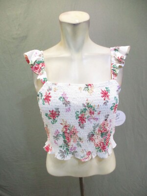 NWT Rabbit Rose Size XL Womens Multicolor Stretch Ruched Crop Bardot Top 051