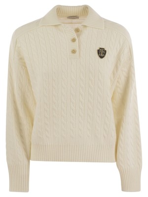 Pre-owned Brunello Cucinelli Plaited Cashmere Polo-style Sweater In White