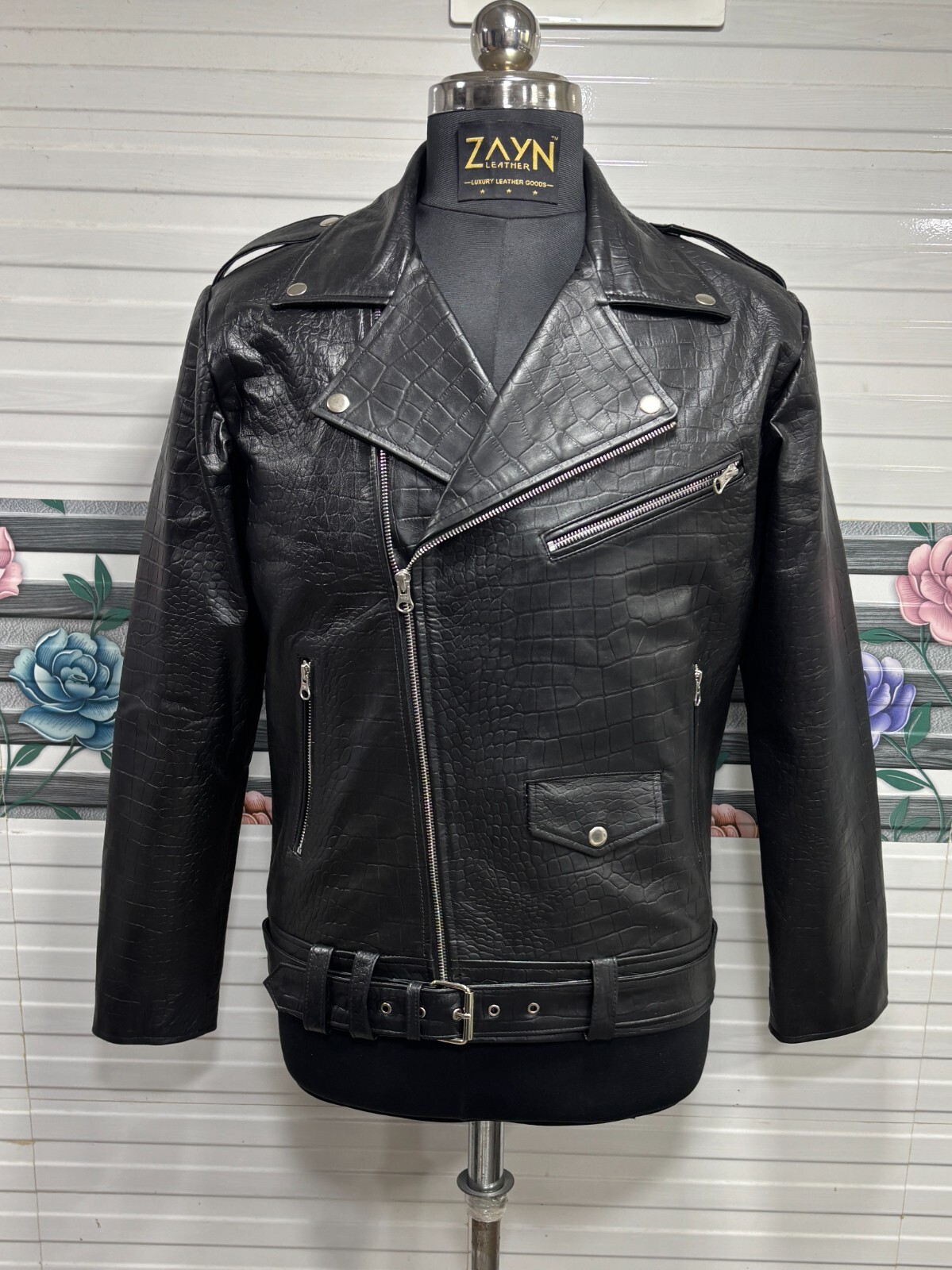 ジャケット・アウター Emelda leather crocodile LAMBSKIN jacket Havock Men's Crocodile Embossed Genuine Leather Motorcycle