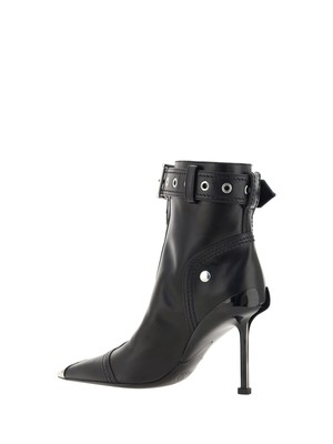 Pre-owned Alexander Mcqueen Slash Biker Ankle Boots In Black/black/silver