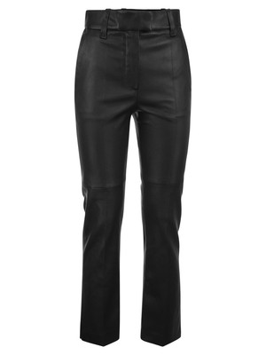 Pre-owned Brunello Cucinelli Stretch Nappa Leather Cigarette Trousers In Black
