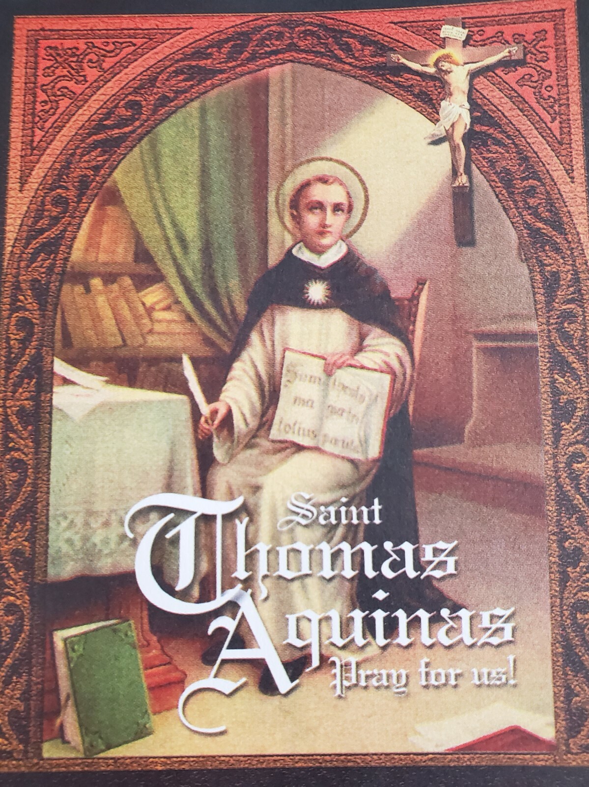 Traditional St. Thomas Aquinas greeting card with religious art and prayers