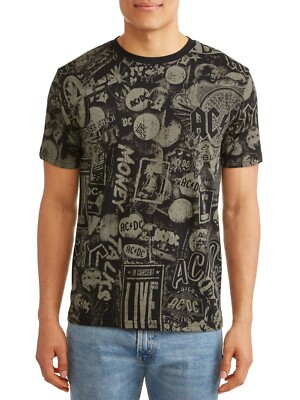 AC/DC Shirt All Over Print Graphic Rock Band Tee Men's Size XL 46-48