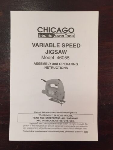 Chicago Electric Tools Variable Speed Jigsaw 46055 Operators