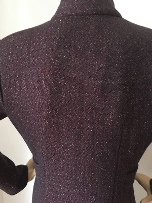 Pre-owned St. John's Bay St John Knit Long Jacket Topper Sz 14 Long Tweed Hematite Melange Wool In Black, Lara Red, Gold Shimmer