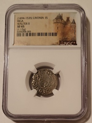 Livonia Walter II (1494-1535) Silver Schilling Riga Mint XF45 NGC