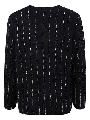 Pre-owned Allude Crystal Embellished Stripe Sweater In Black