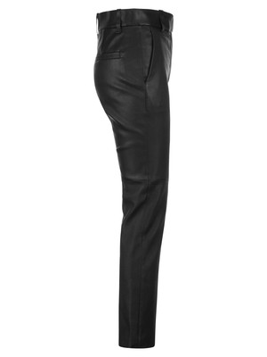 Pre-owned Brunello Cucinelli Stretch Nappa Leather Cigarette Trousers In Black