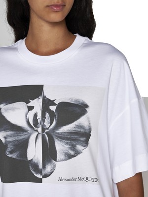 Pre-owned Alexander Mcqueen Photographic Orchid T-shirt In White