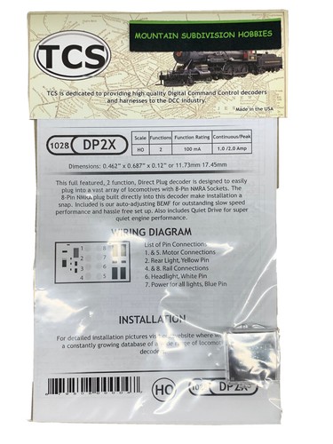 TCS 1028 DP2X 8 Pin NMRA 2 Function DCC Decoder - MODELRRSUPPLY     $5 Offer
