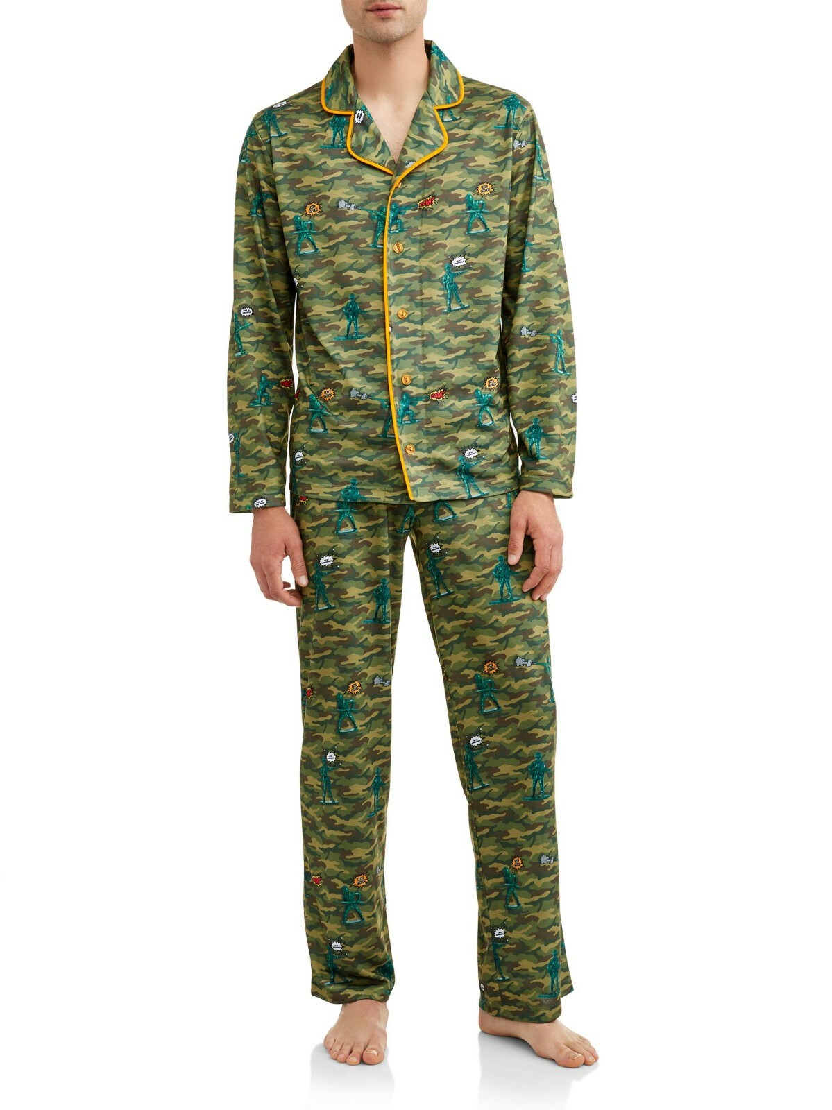 Owl Night Long Men's Camo Army Sleep Set Lounge Pajamas Green Soldier S To 2XL